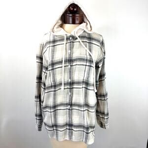 American Eagle Womens Small Black Gray White Hooded L/S Shirt